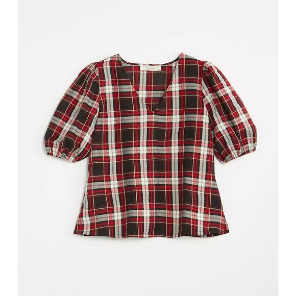 NWT LOFT Plaid Puff Sleeve Top Size XXL - Picture 2 of 5